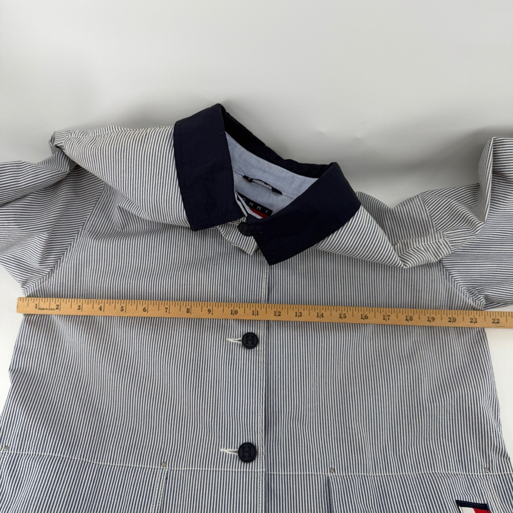 Tommy Hilfiger Womens Hickory Stripe Barn Coat Blue White Medium - Picture 8 of 9